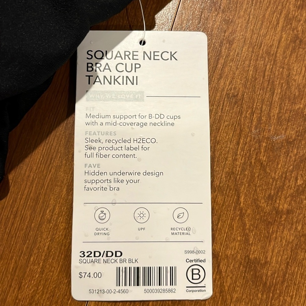 NWT Athleta Square Neck Bra Cup Tankini size 32D/DD - Picture 3 of 6